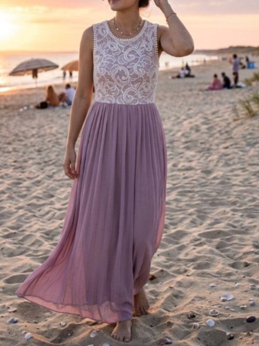 NWT Lace overlay Maxi Dress Pink Romantic Cottagecore Flowy Soft Summer Med